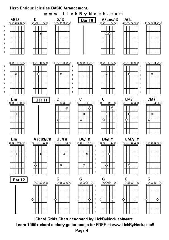 Chord Grids Chart of chord melody fingerstyle guitar song-Hero-Enrique Iglesias-BASIC Arrangement,generated by LickByNeck software.